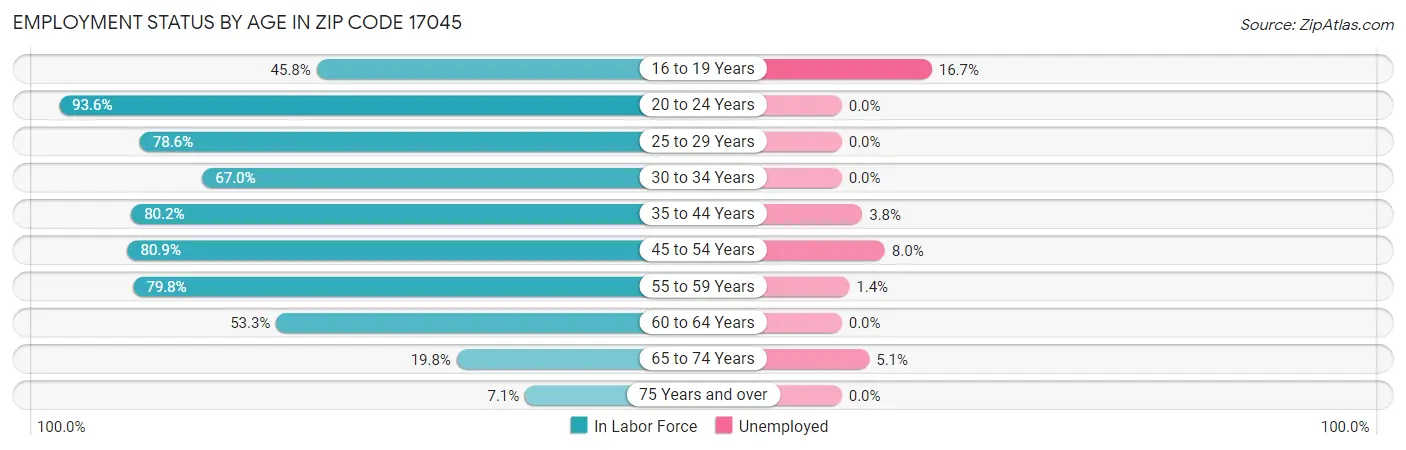 Employment Status by Age in Zip Code 17045