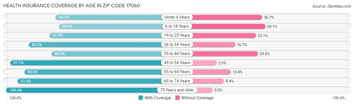 Health Insurance Coverage by Age in Zip Code 17060