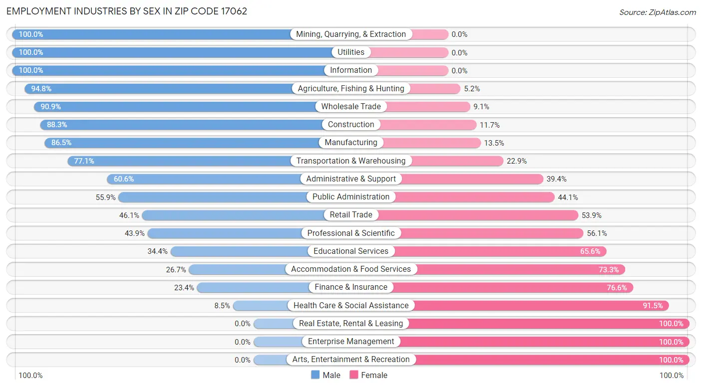 Employment Industries by Sex in Zip Code 17062