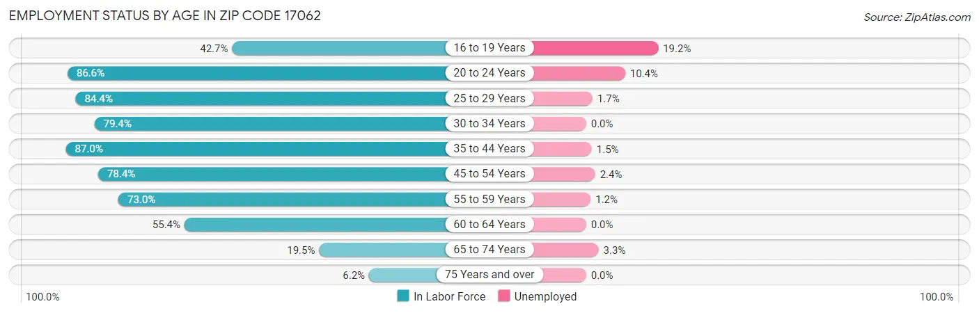 Employment Status by Age in Zip Code 17062