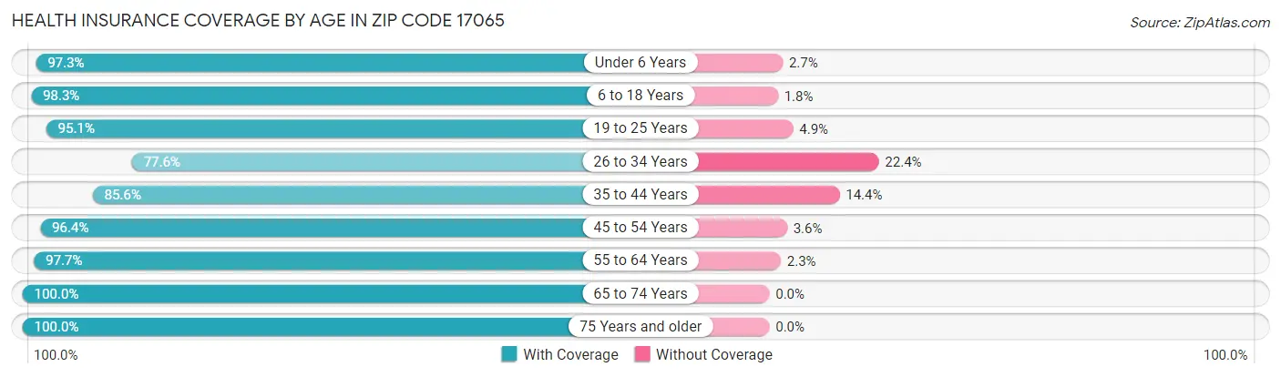 Health Insurance Coverage by Age in Zip Code 17065