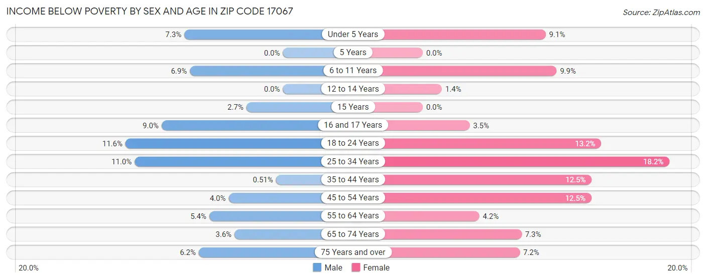 Income Below Poverty by Sex and Age in Zip Code 17067