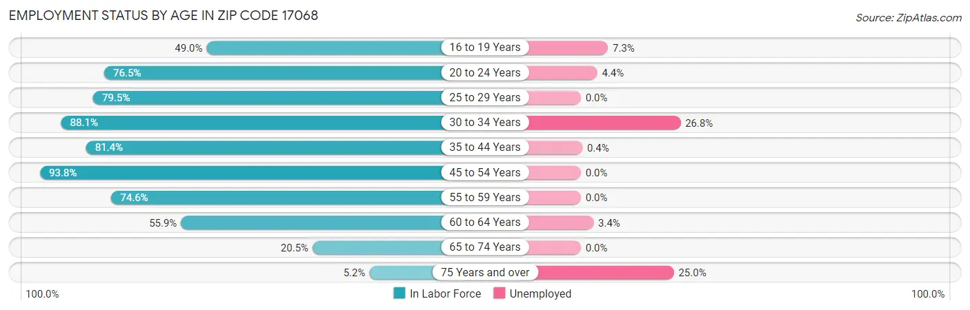 Employment Status by Age in Zip Code 17068