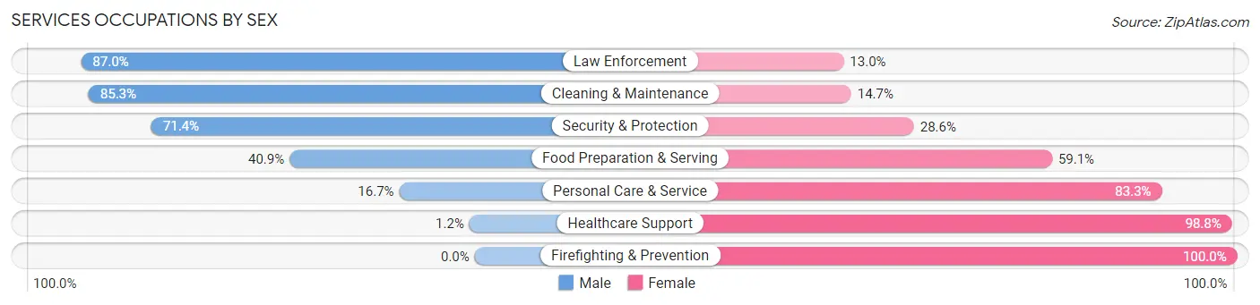 Services Occupations by Sex in Zip Code 17082