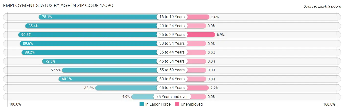 Employment Status by Age in Zip Code 17090