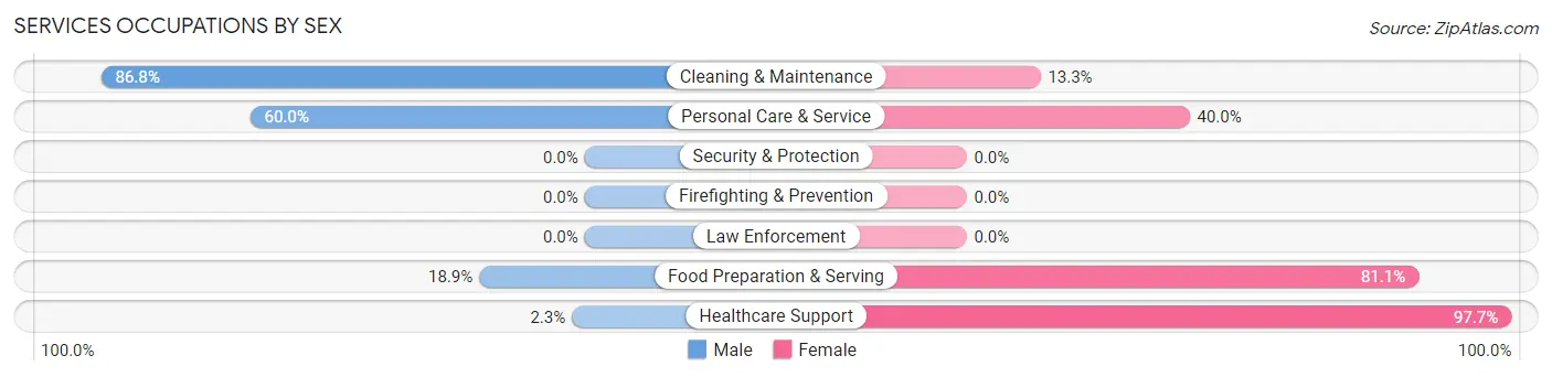 Services Occupations by Sex in Zip Code 17090