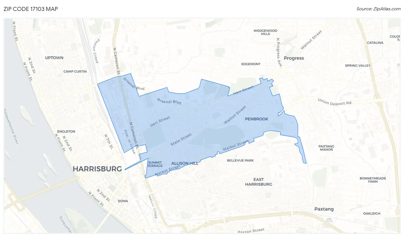 Zip Code 17103 Map