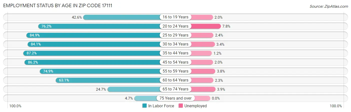Employment Status by Age in Zip Code 17111