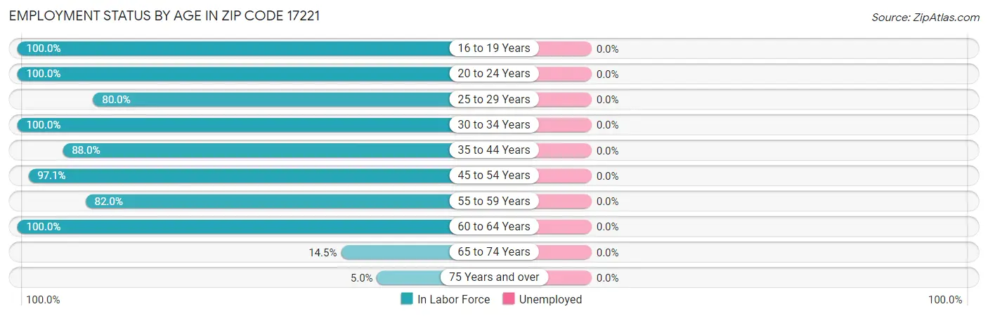 Employment Status by Age in Zip Code 17221