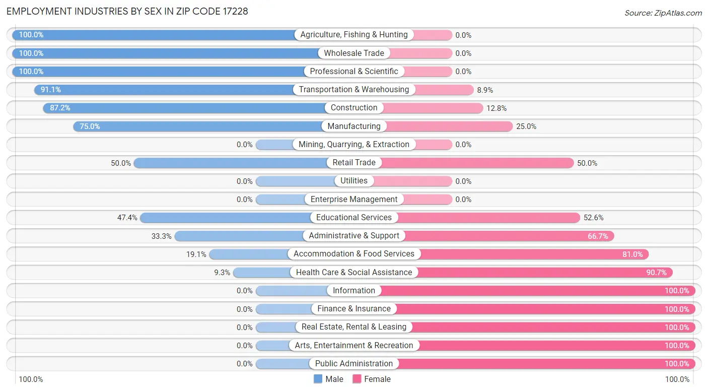 Employment Industries by Sex in Zip Code 17228