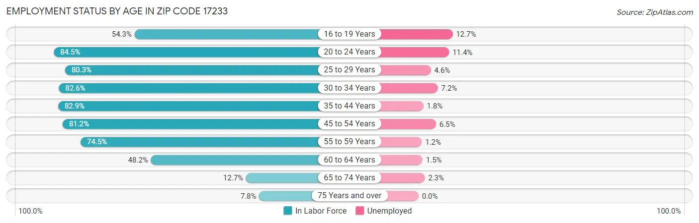 Employment Status by Age in Zip Code 17233