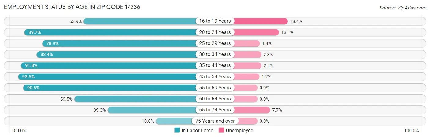 Employment Status by Age in Zip Code 17236