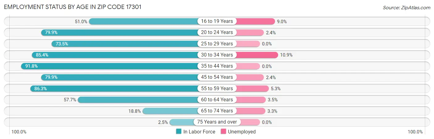 Employment Status by Age in Zip Code 17301