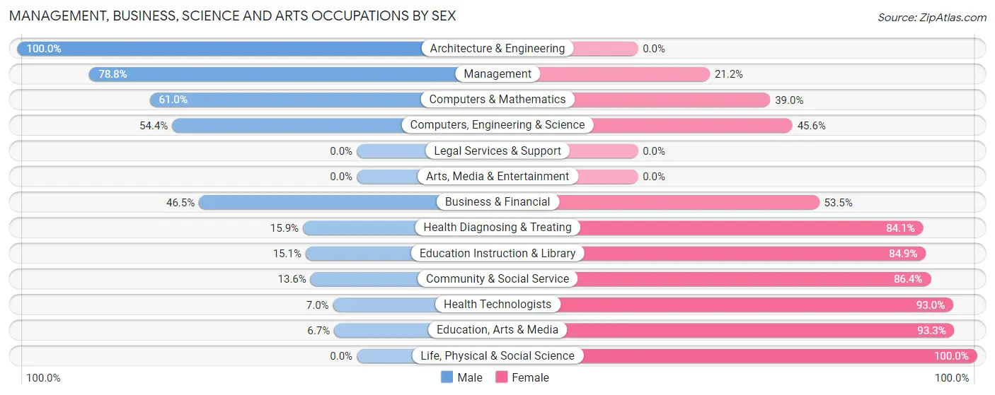Management, Business, Science and Arts Occupations by Sex in Zip Code 17304