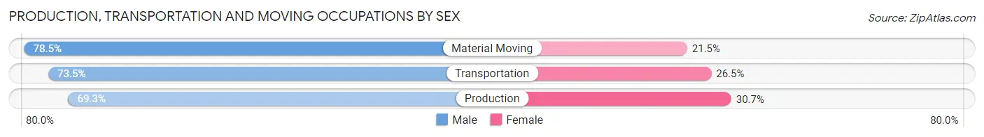 Production, Transportation and Moving Occupations by Sex in Zip Code 17304