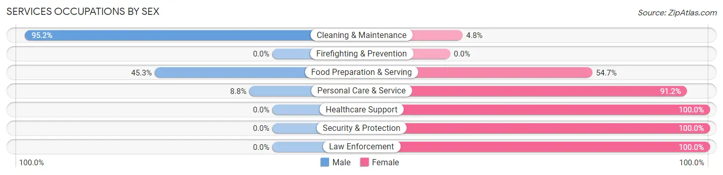 Services Occupations by Sex in Zip Code 17304