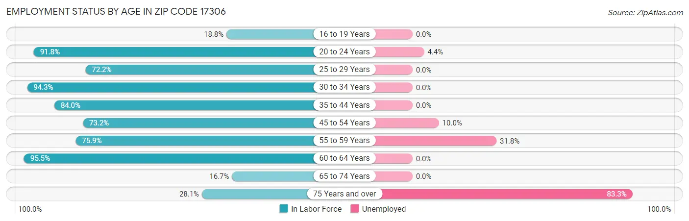 Employment Status by Age in Zip Code 17306