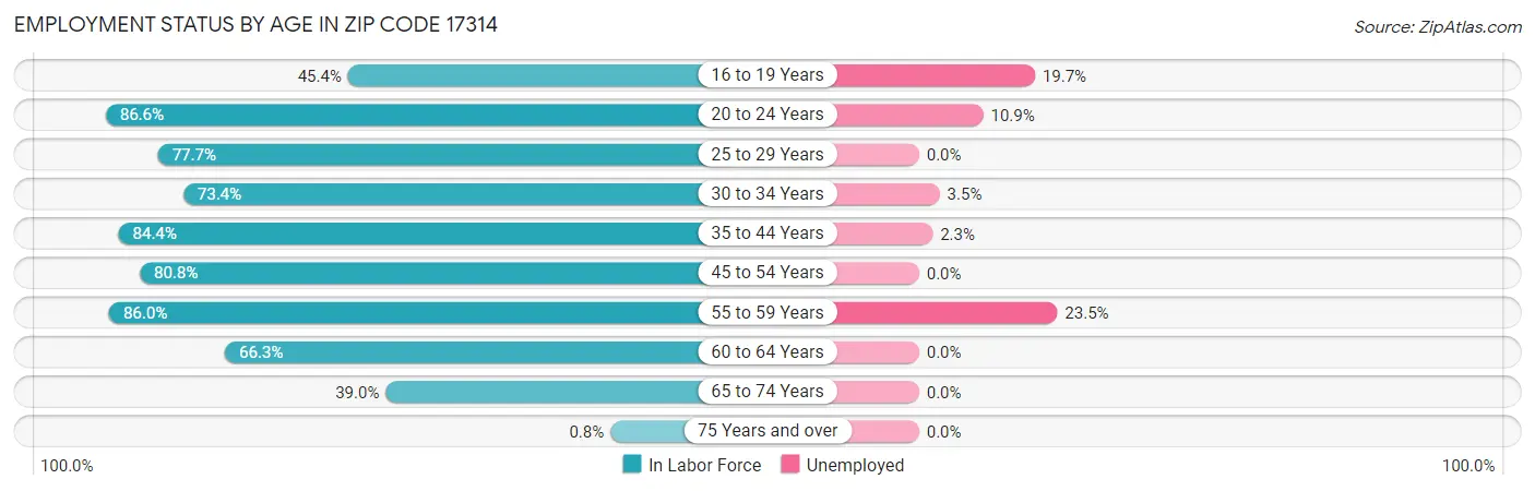 Employment Status by Age in Zip Code 17314