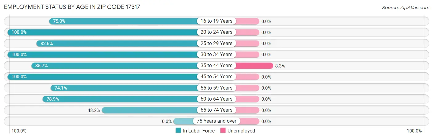 Employment Status by Age in Zip Code 17317