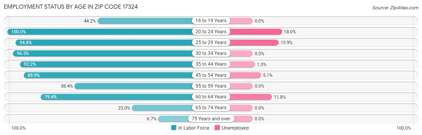 Employment Status by Age in Zip Code 17324