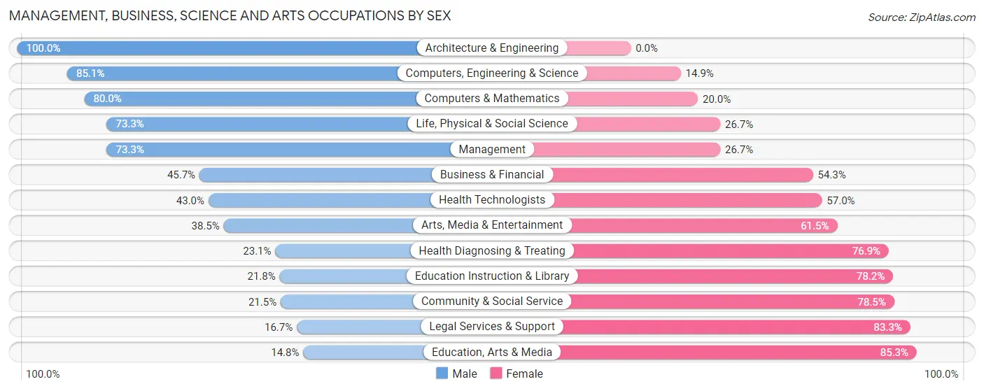 Management, Business, Science and Arts Occupations by Sex in Zip Code 17340