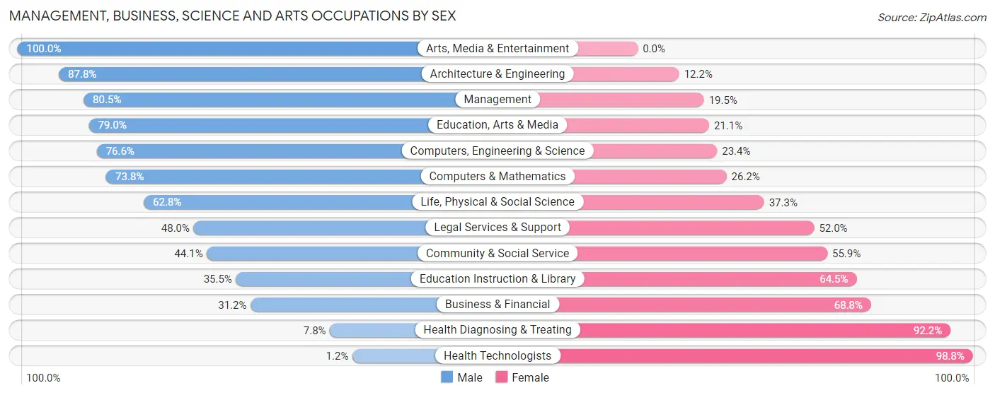 Management, Business, Science and Arts Occupations by Sex in Zip Code 17349