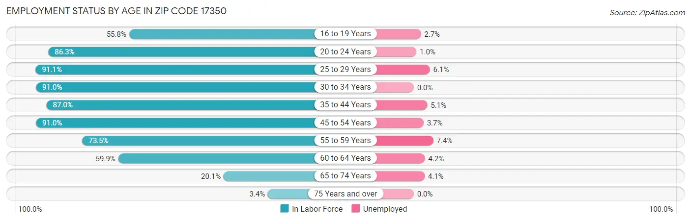 Employment Status by Age in Zip Code 17350