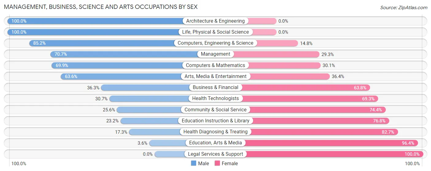 Management, Business, Science and Arts Occupations by Sex in Zip Code 17350