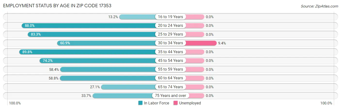 Employment Status by Age in Zip Code 17353