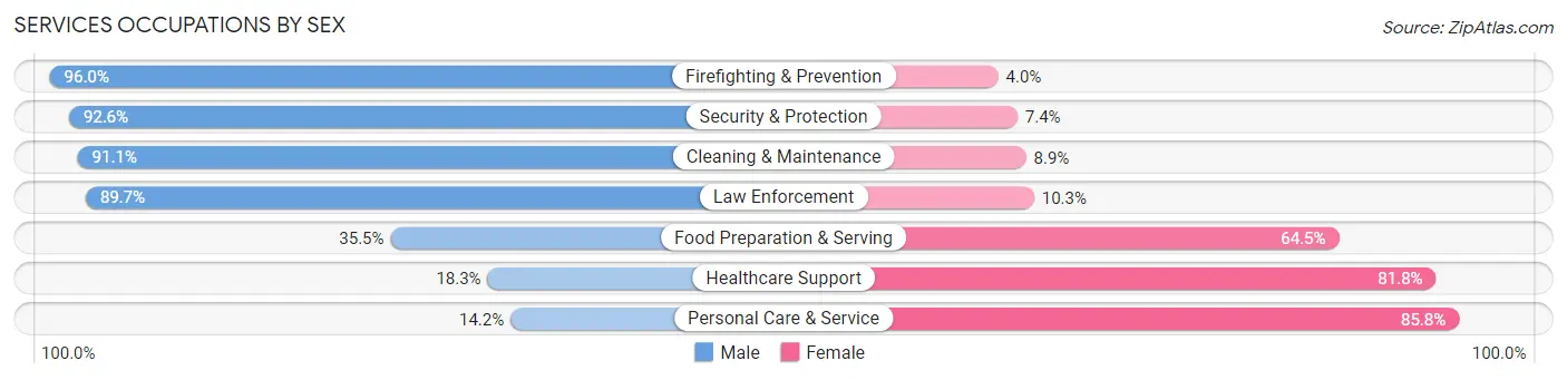 Services Occupations by Sex in Zip Code 17356
