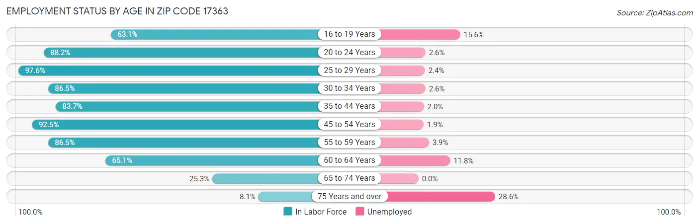 Employment Status by Age in Zip Code 17363