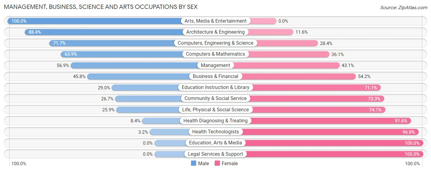 Management, Business, Science and Arts Occupations by Sex in Zip Code 17363