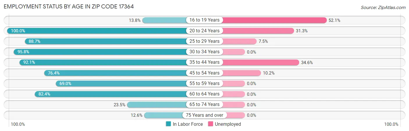 Employment Status by Age in Zip Code 17364