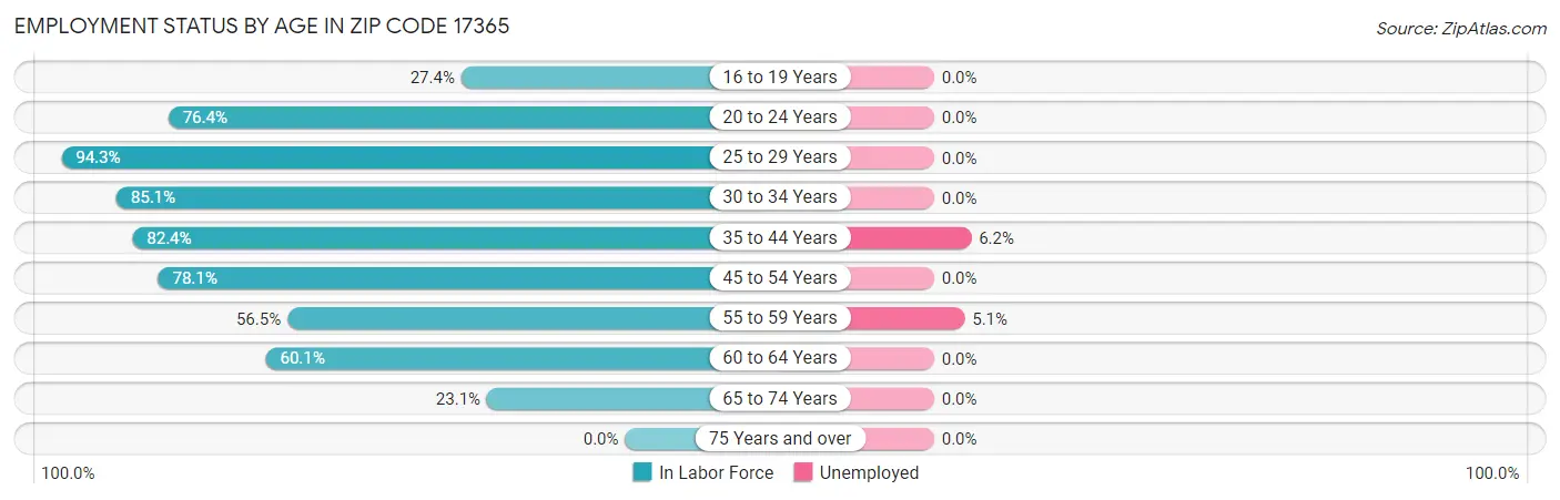 Employment Status by Age in Zip Code 17365