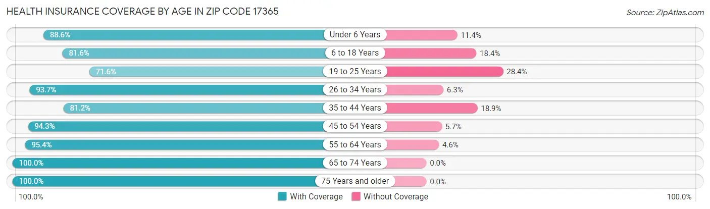 Health Insurance Coverage by Age in Zip Code 17365