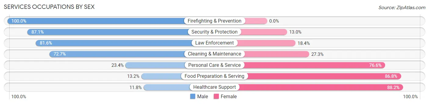 Services Occupations by Sex in Zip Code 17368