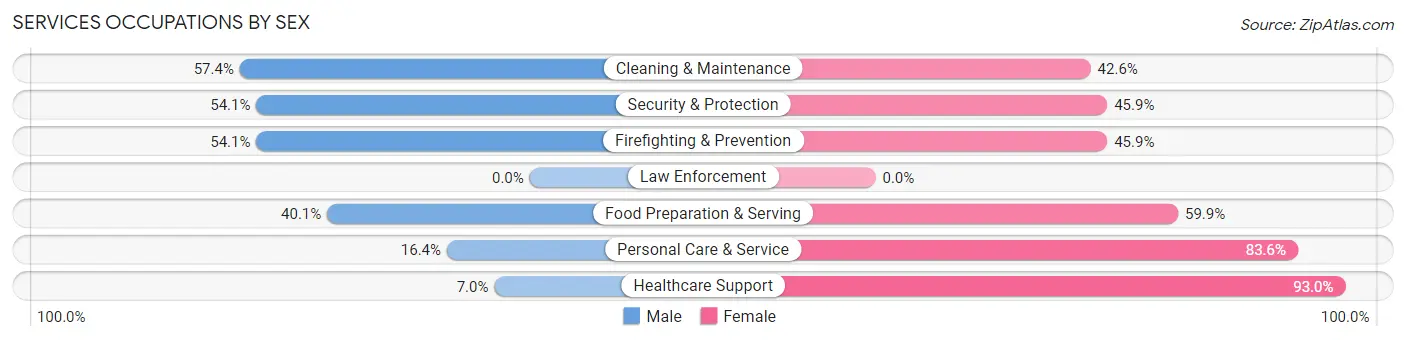 Services Occupations by Sex in Zip Code 17401