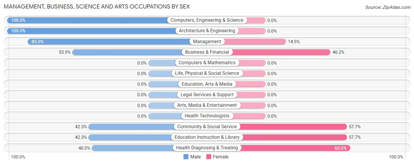 Management, Business, Science and Arts Occupations by Sex in Zip Code 17518