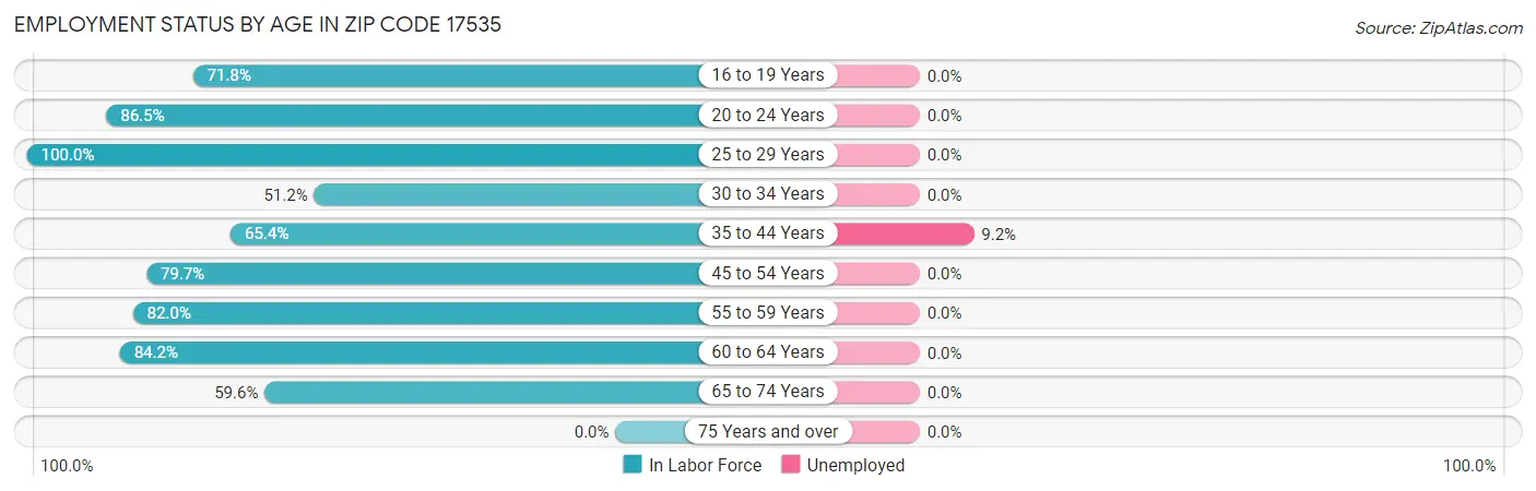 Employment Status by Age in Zip Code 17535