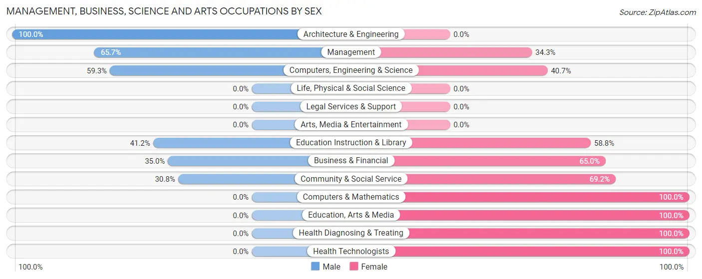 Management, Business, Science and Arts Occupations by Sex in Zip Code 17535