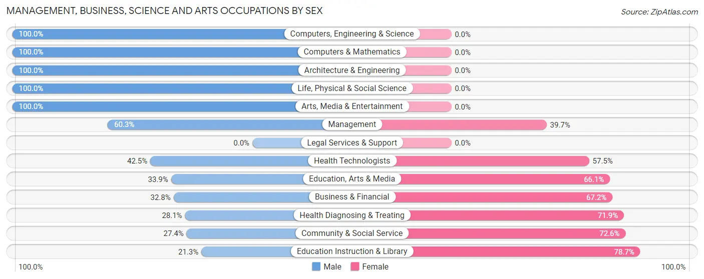 Management, Business, Science and Arts Occupations by Sex in Zip Code 17538