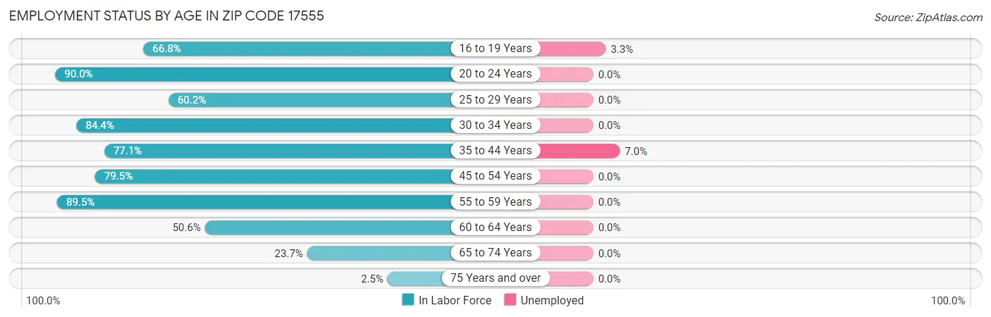 Employment Status by Age in Zip Code 17555