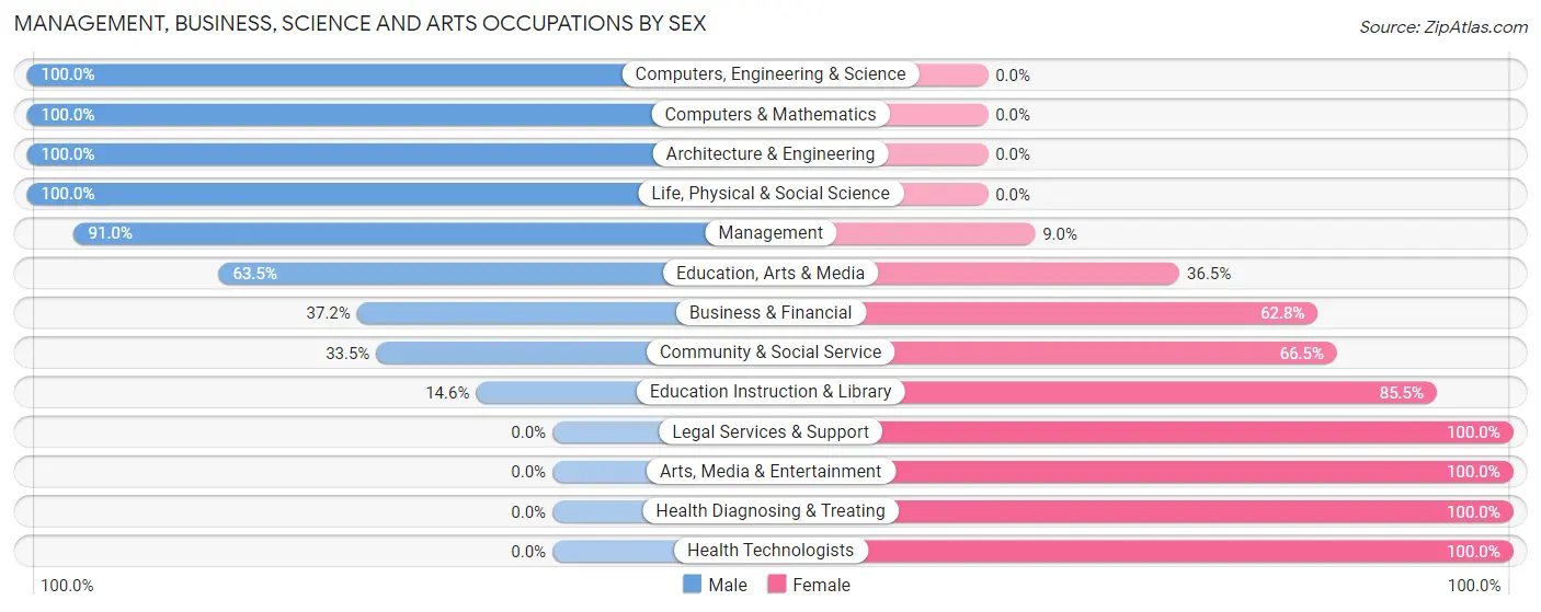 Management, Business, Science and Arts Occupations by Sex in Zip Code 17555