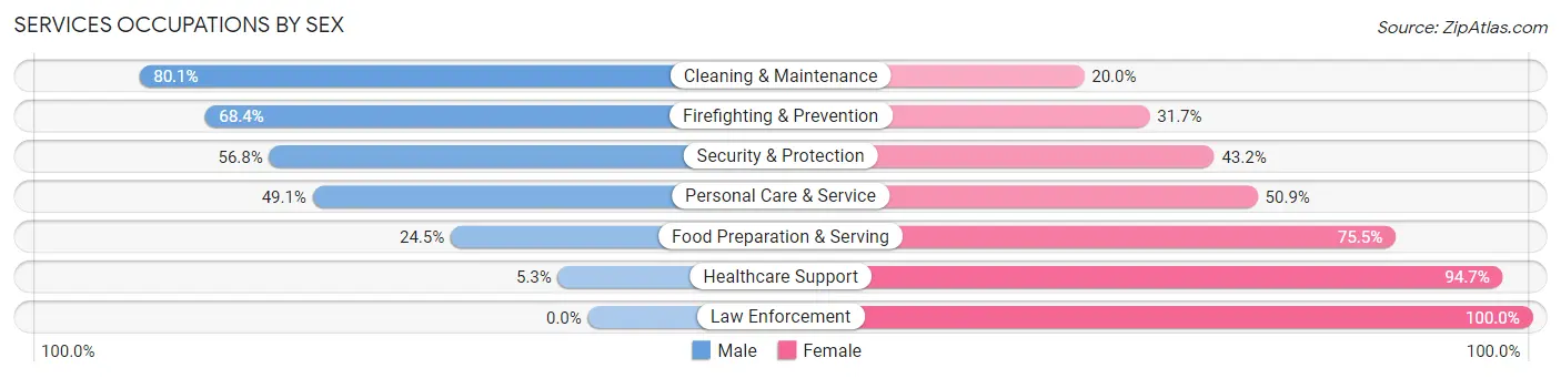 Services Occupations by Sex in Zip Code 17557