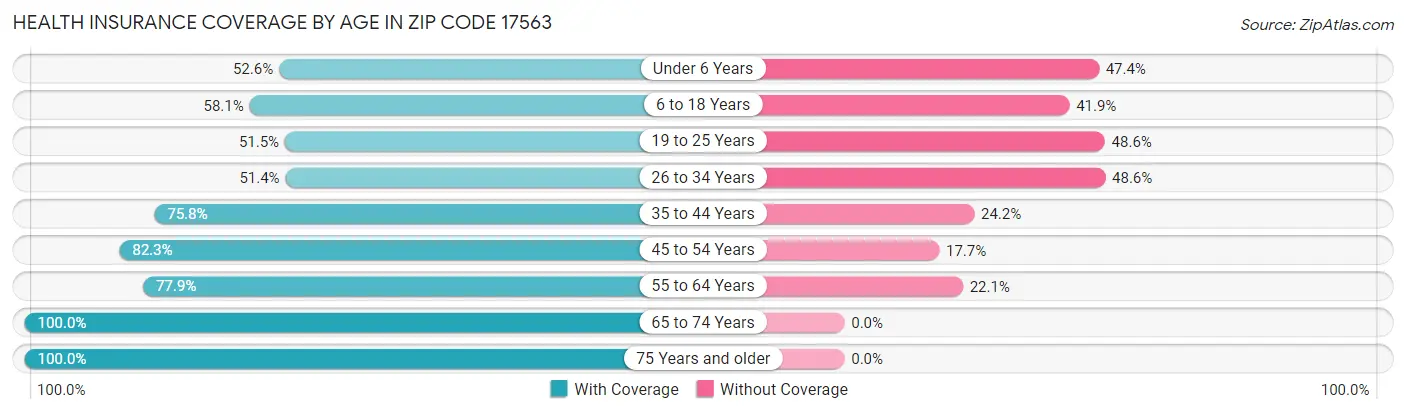 Health Insurance Coverage by Age in Zip Code 17563