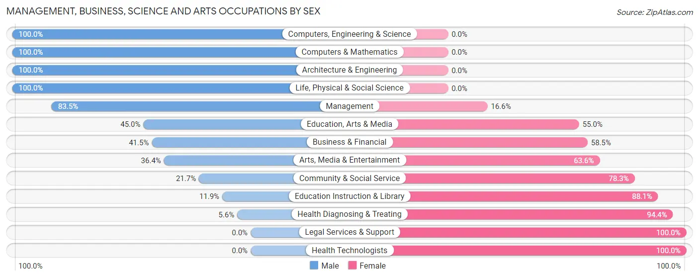 Management, Business, Science and Arts Occupations by Sex in Zip Code 17563