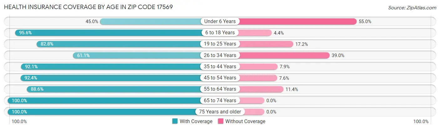 Health Insurance Coverage by Age in Zip Code 17569