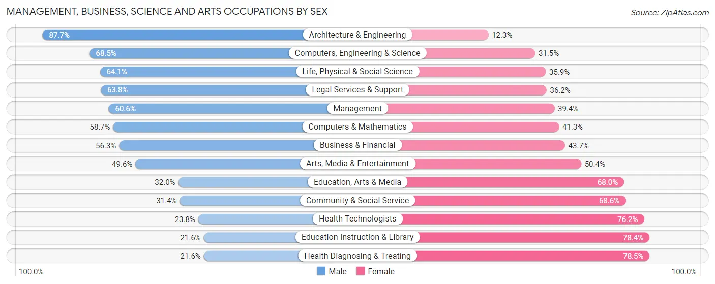 Management, Business, Science and Arts Occupations by Sex in Zip Code 17602