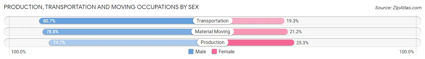 Production, Transportation and Moving Occupations by Sex in Zip Code 17701