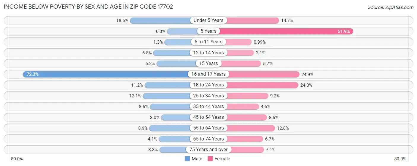 Income Below Poverty by Sex and Age in Zip Code 17702